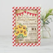 Land Sunflower Gingham Check Girl Baby shower Kaart (Staand voorkant)
