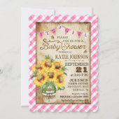 Land Sunflower Gingham Check Girl Baby shower Kaart (Voorkant)
