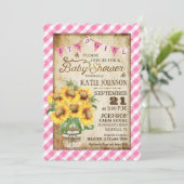 Land Sunflower Gingham Check Girl Baby shower Kaart (Staand voorkant)