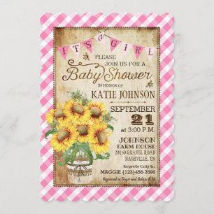 Land Sunflower Gingham Check Girl Baby shower Kaart