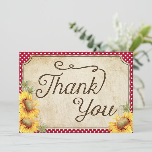 Land Sunflower Gingham Check Rustic Bedankt (Staand voorkant)