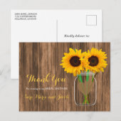 Land Sunflower Mason Jar - Dank u wel Briefkaart (Voorkant / Achterkant)