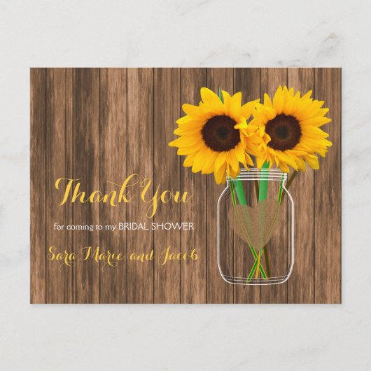 Land Sunflower Mason Jar - Dank u wel Briefkaart (Voorkant)
