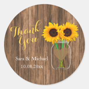 Land Sunflower Mason Jar - Dank u wel Ronde Sticker