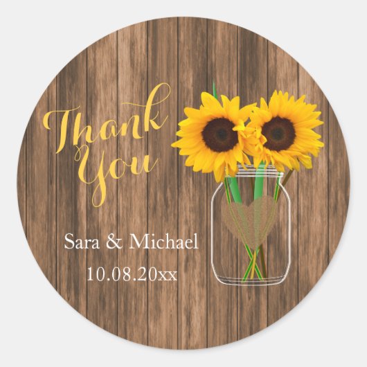 Land Sunflower Mason Jar - Dank u wel Ronde Sticker (Voorkant)