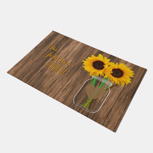 Land Sunflower Mason Jar Deurmat (Schuin)