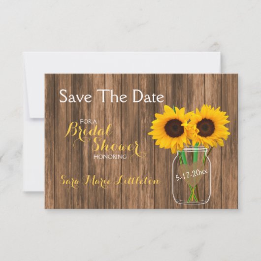 Land Sunflower Mason Jar Save the Date (Voorkant)