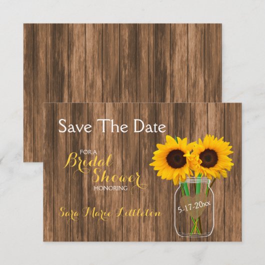 Land Sunflower Mason Jar Save the Date (Voorkant / Achterkant)