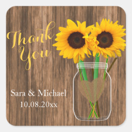 Land Sunflower Mason Jar Vierkante Sticker