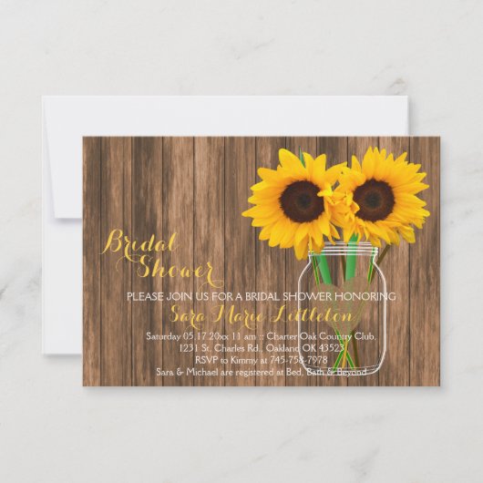 Land Sunflower Mason Jar Vrijgezellenfeest nodigt  Kaart (Voorkant)