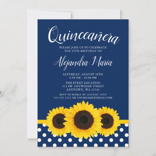 Land Sunflower Navy Blue Quinceanera Kaart (Voorkant)
