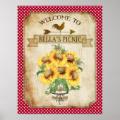 Land Sunflower Red Gingham Poster (Voorkant)