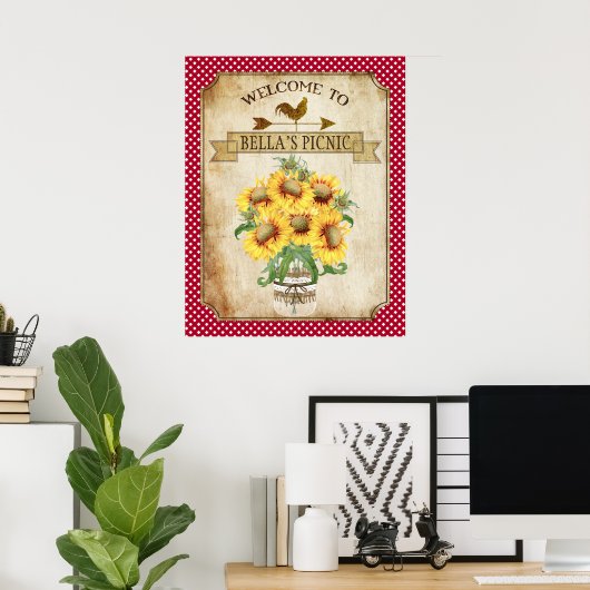 Land Sunflower Red Gingham Poster (Thuiskantoor)