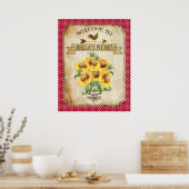 Land Sunflower Red Gingham Poster (Keuken)