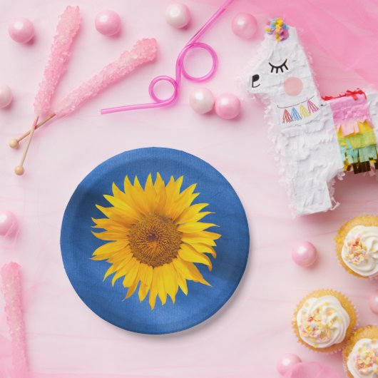 Land Sunflower Royal Blue Summer Weddenschap Papieren Bordje (Feest)