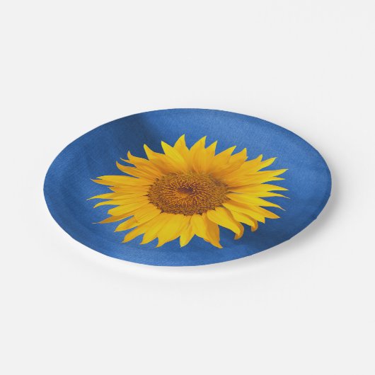 Land Sunflower Royal Blue Summer Weddenschap Papieren Bordje (Gekanteld)