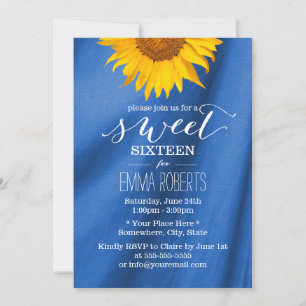 Land Sunflower Royal Blue Sweet 16 Birthday Kaart