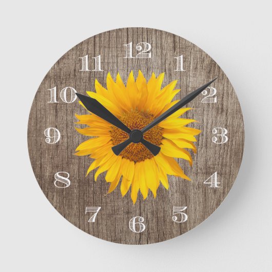 Land Sunflower Rustic Barn Wood  Ronde Klok (Voorkant)