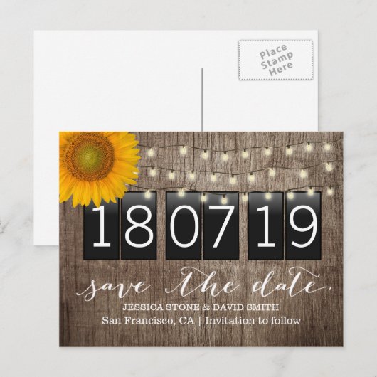Land Sunflower Rustic Wedding Save the Date Aankondigingskaart (Voorkant / Achterkant)