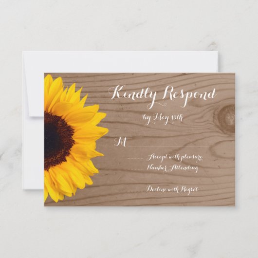 Land Sunflower Rustige Wood Wedding RSVP-kaarten RSVP Kaartje (Voorkant)