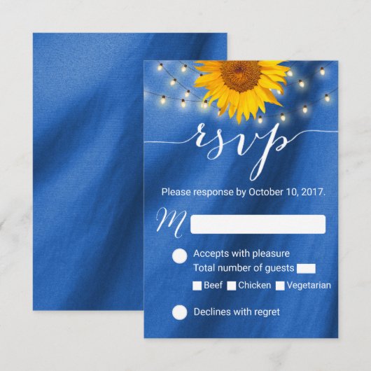 Land Sunflower & String Lights Wedding RSVP (Voorkant / Achterkant)