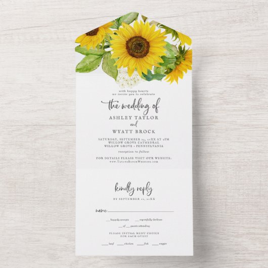Land Sunflower Weddenschap in één uitnodiging (Binnen)