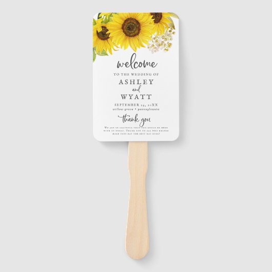 Land Sunflower Wedding Programme Hand Fan Handwaaier (Voorkant)