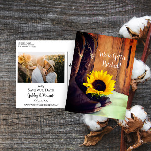 Land Sunflower Western Barn Wedding Aankondigingskaart