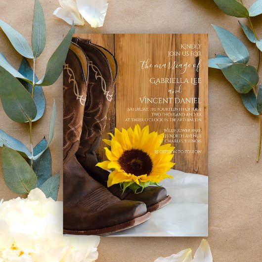 Land Sunflower Western Barn Wedding Kaart