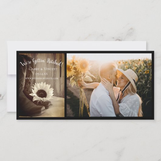 Land Sunflower Western Barn Wedding Sepia Save The Date (Voorkant)