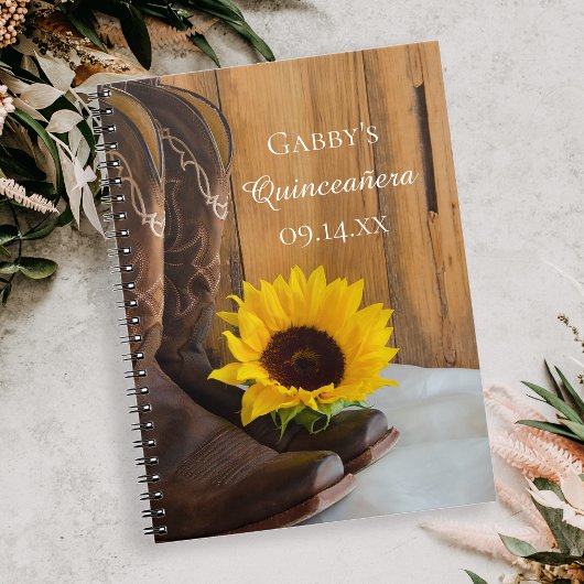 Land Sunflower Western Quinceañera Guest Book Notitieboek