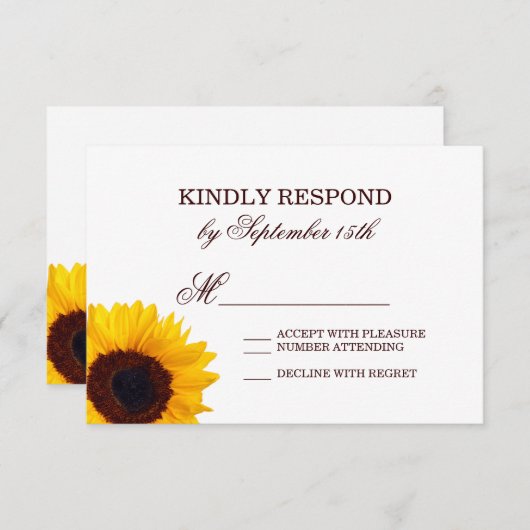 Land Sunflower White Weddenschap RSVP-kaarten RSVP Kaartje (Voorkant / Achterkant)