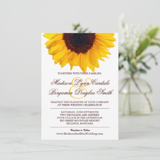 Land Sunflower White Wedding Invitation Kaart (Staand voorkant)