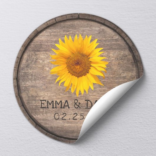 Land Sunflower Wine Barrel Weddenschap Bedankt Ronde Sticker