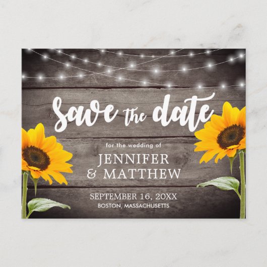 Land Sunflower Wood Light Weddenschap bespaart dat Aankondigingskaart (Voorkant)