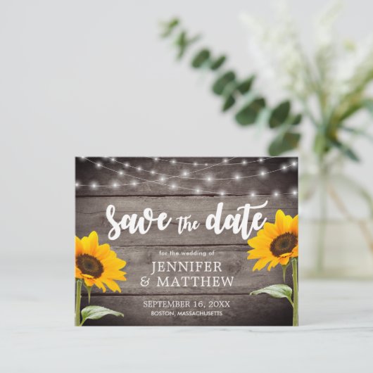 Land Sunflower Wood Light Weddenschap bespaart dat Aankondigingskaart (Staand voorkant)