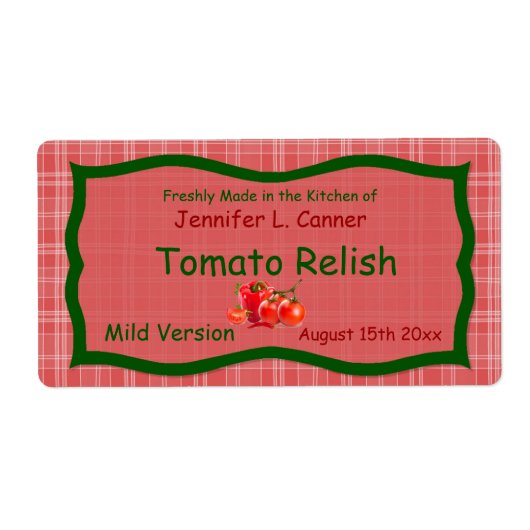 Land Sunglo Rood Plaid met Tomaten Eten Label (Voorkant)