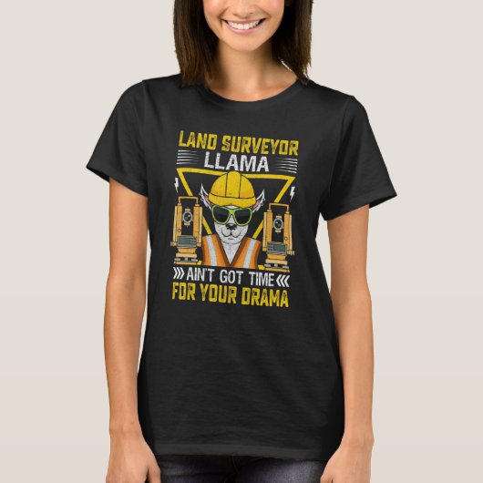 Land Surveyor Llama Alpaca Land Examiner T-shirt (Voorkant)