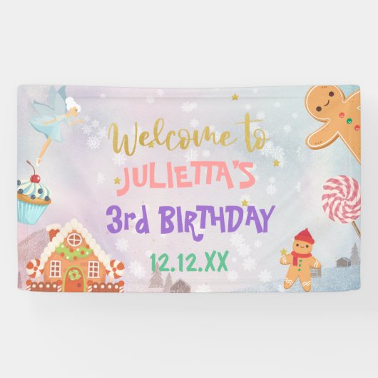 Land Sweet Sugar Plum Fairy Gingerbrood Birthday Spandoek (Horizontaal)