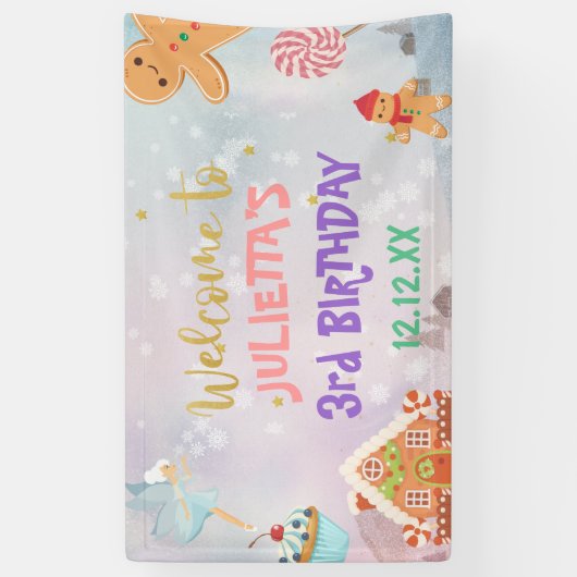 Land Sweet Sugar Plum Fairy Gingerbrood Birthday Spandoek (Verticaal)