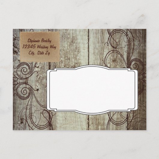 Land Swirl Wood Rustic Save the Date Briefkaarten (Achterkant)