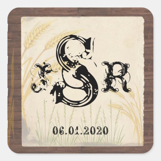 Land Tarwegras Perkament Monogram Sticker (Voorkant)