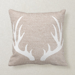 Land Taupe Herringbone White Deer Antlers Kussen