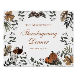 Land Thanksgiving Partij Herfst Oogst Bull Skull Perfect Poster