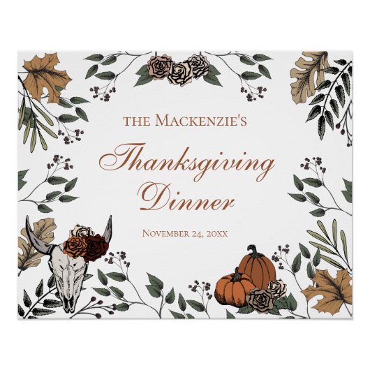 Land Thanksgiving Partij Herfst Oogst Bull Skull Perfect Poster (Voorkant)