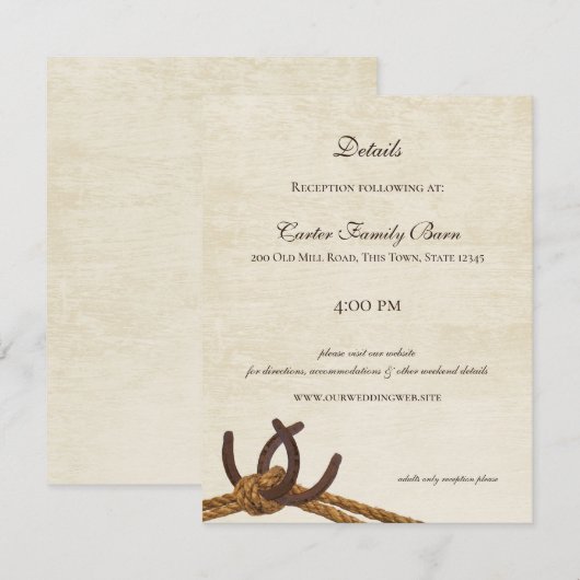 Land Touw en Hoefijzers Bruiloft Kaart (Voorkant / Achterkant)