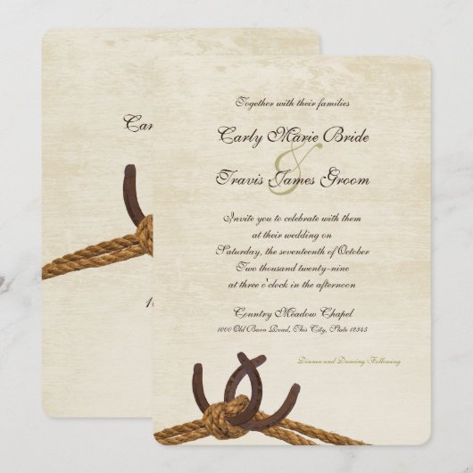 Land Touw en Hoefijzers Bruiloft Kaart (Voorkant / Achterkant)