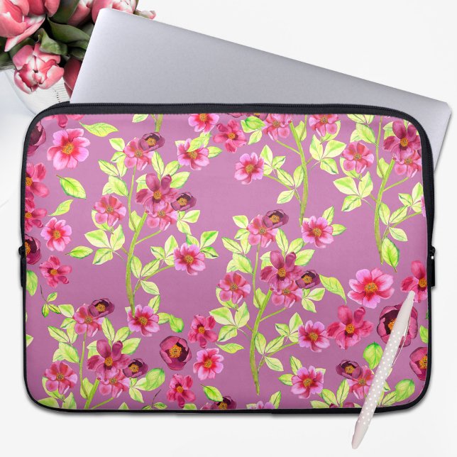  land tuinbloemen roze groen laptop sleeve (Creator heeft geüpload)