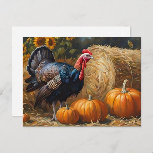 Land Turkije met pompoenen en hooi Thanksgiving Feestdagenkaart (Voorkant / Achterkant)