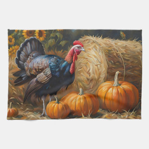 Land Turkije met pompoenen en hooi Thanksgiving Theedoek
